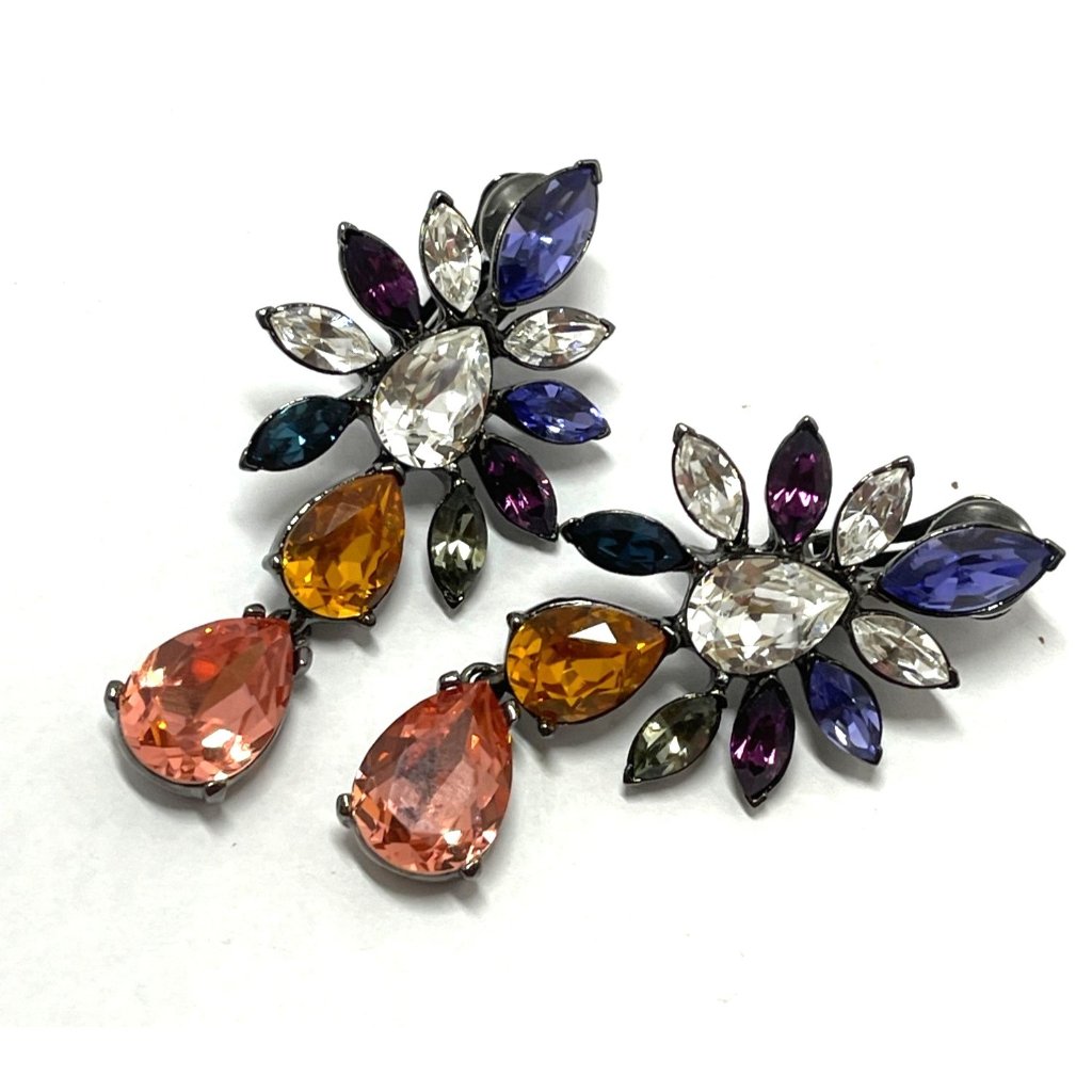 Stunning Oscar De La Renta Dangling Crystal Clip Earrings Large Pear Shaped Pink 425$